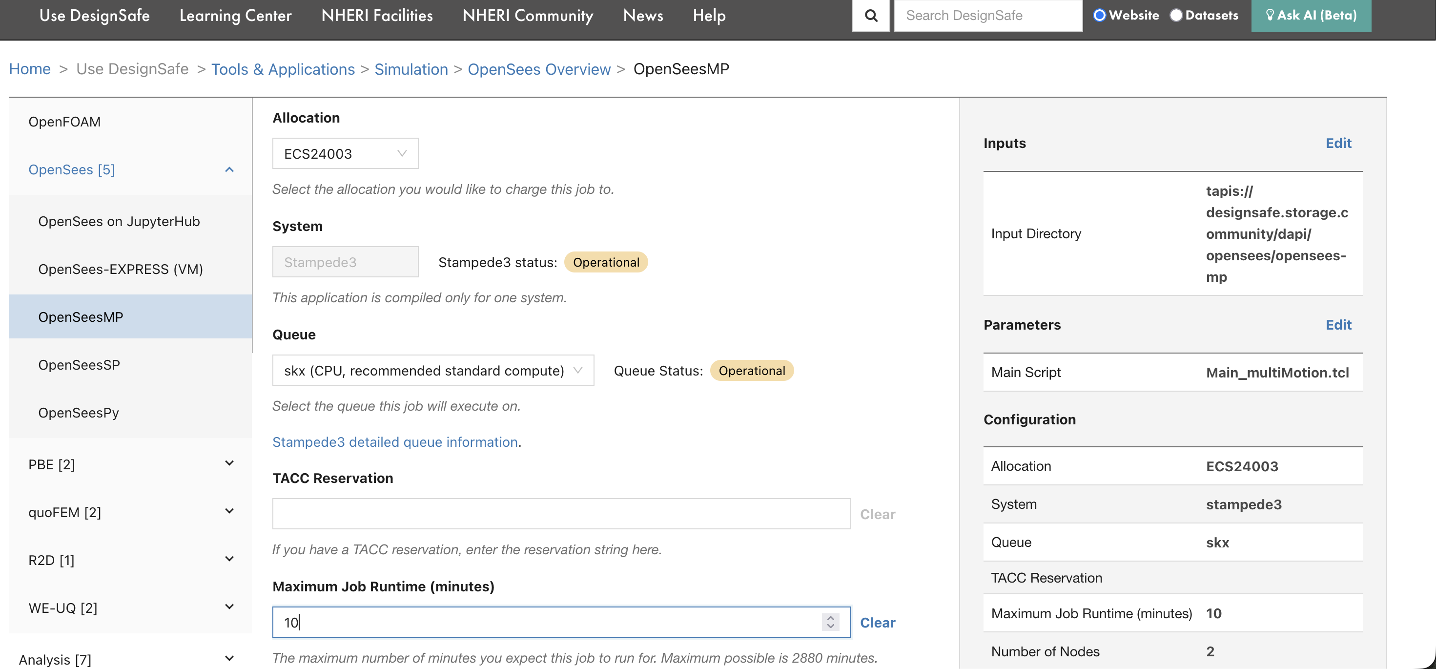 Configuring allocation, queue, and runtime