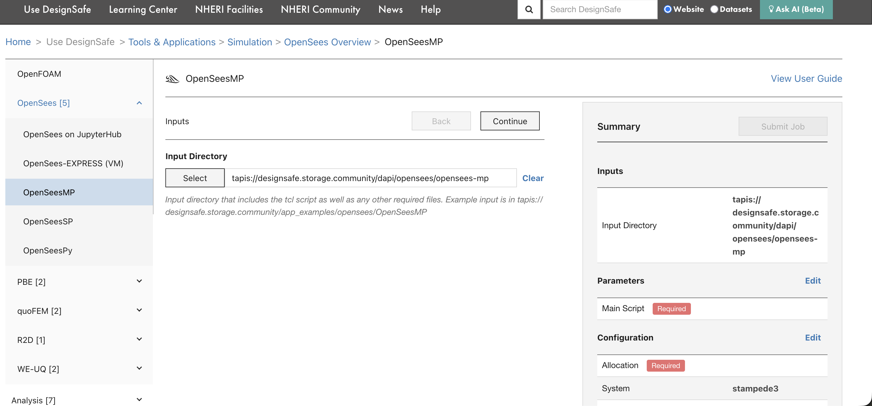 Selecting the input directory
